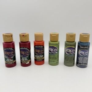 DecoArt Americana Acrylic Paint Set 6 Colors Napa Red Orange Green Blue 2oz Lot